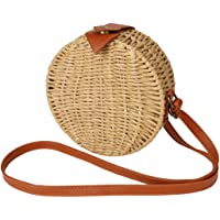  - Bolso de Paja Mujeres Redondo 7&quot- Bolsos de Bandolera Verano Crossbody Totes de Playa Ratán Tejidas a mano para Estilo boho para viajes- fechas y vacaciones